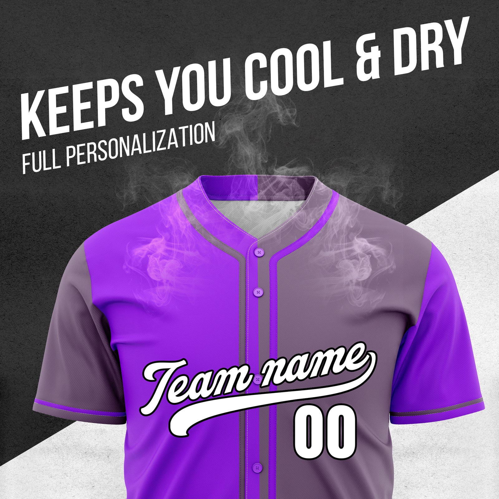 Custom Split Baseball Purple Sports Jersey Personalized Uniform with Name & Number