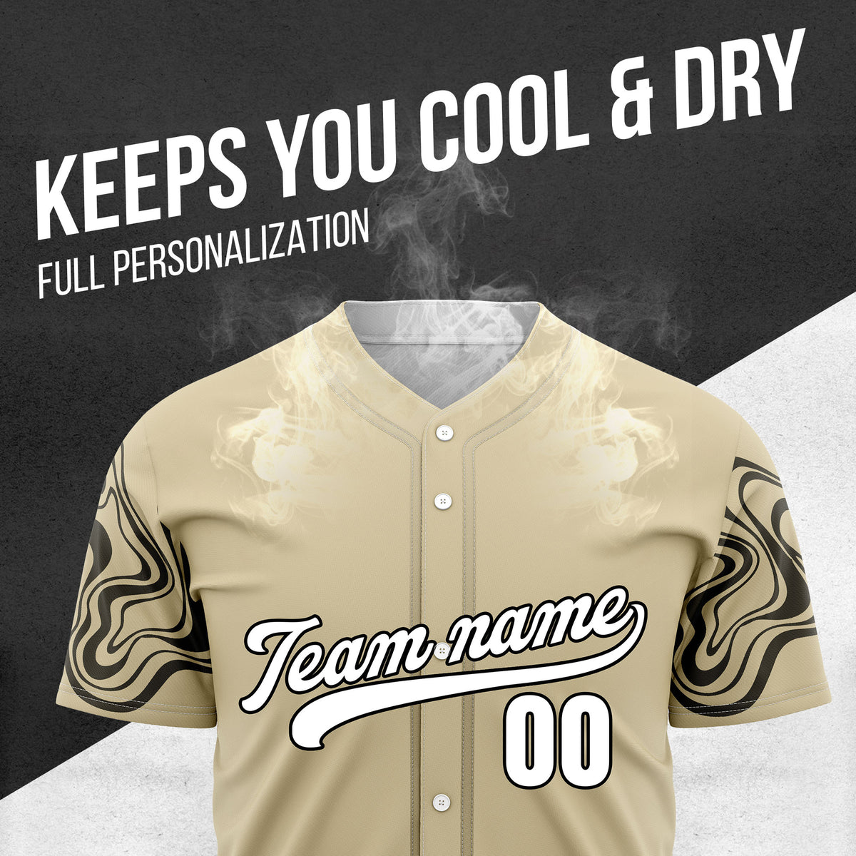 Custom Khaki Baseball Wave Sports Jersey Personalized Uniform with Name & Number