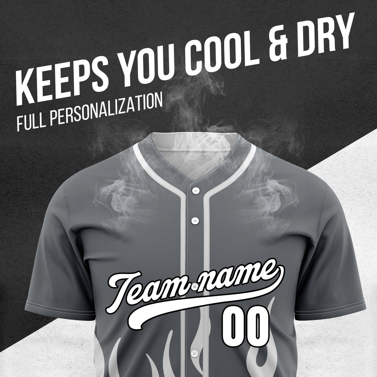 Custom Frost Fire Dark Grey Baseball Sports Jersey Personalized Uniform with Name & Number
