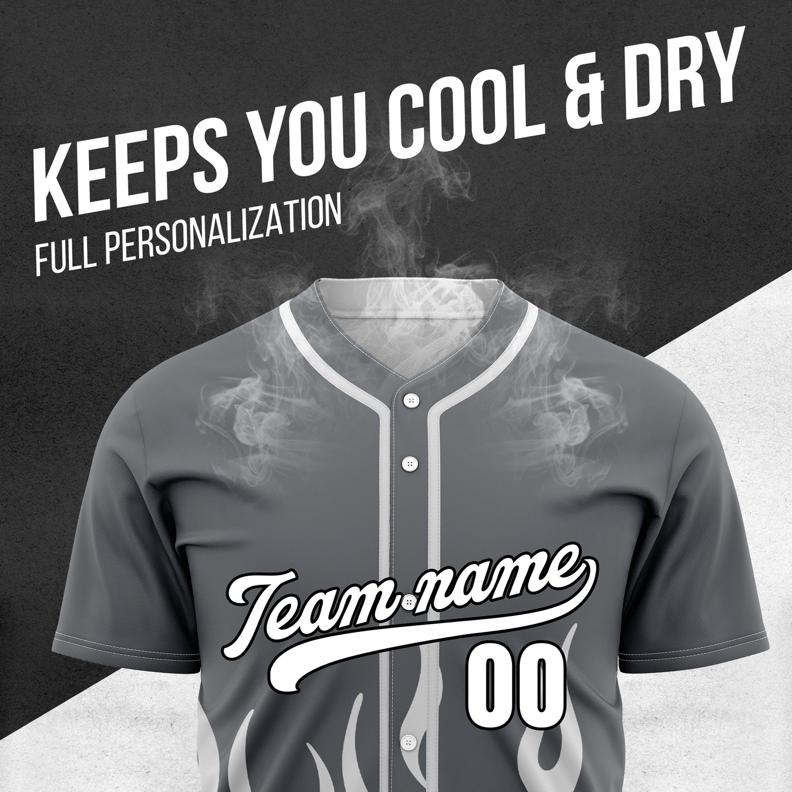 Custom Frost Fire Dark Grey Baseball Sports Jersey Personalized Uniform with Name & Number