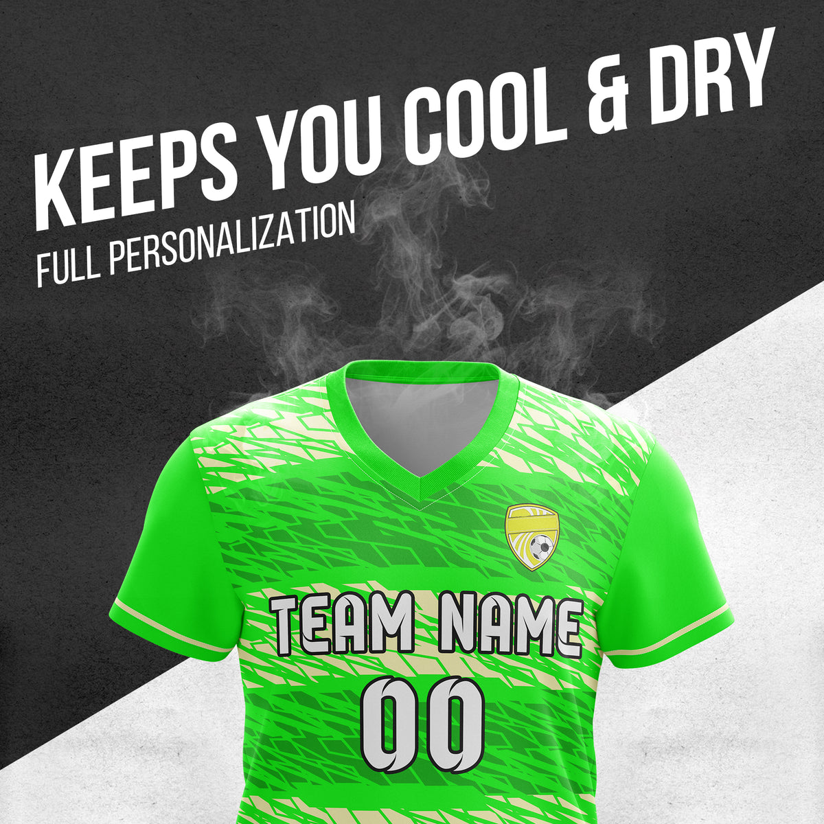 Custom Flare Strike V-Full Pattern Soccer Neon Green Sport Tops Jersey