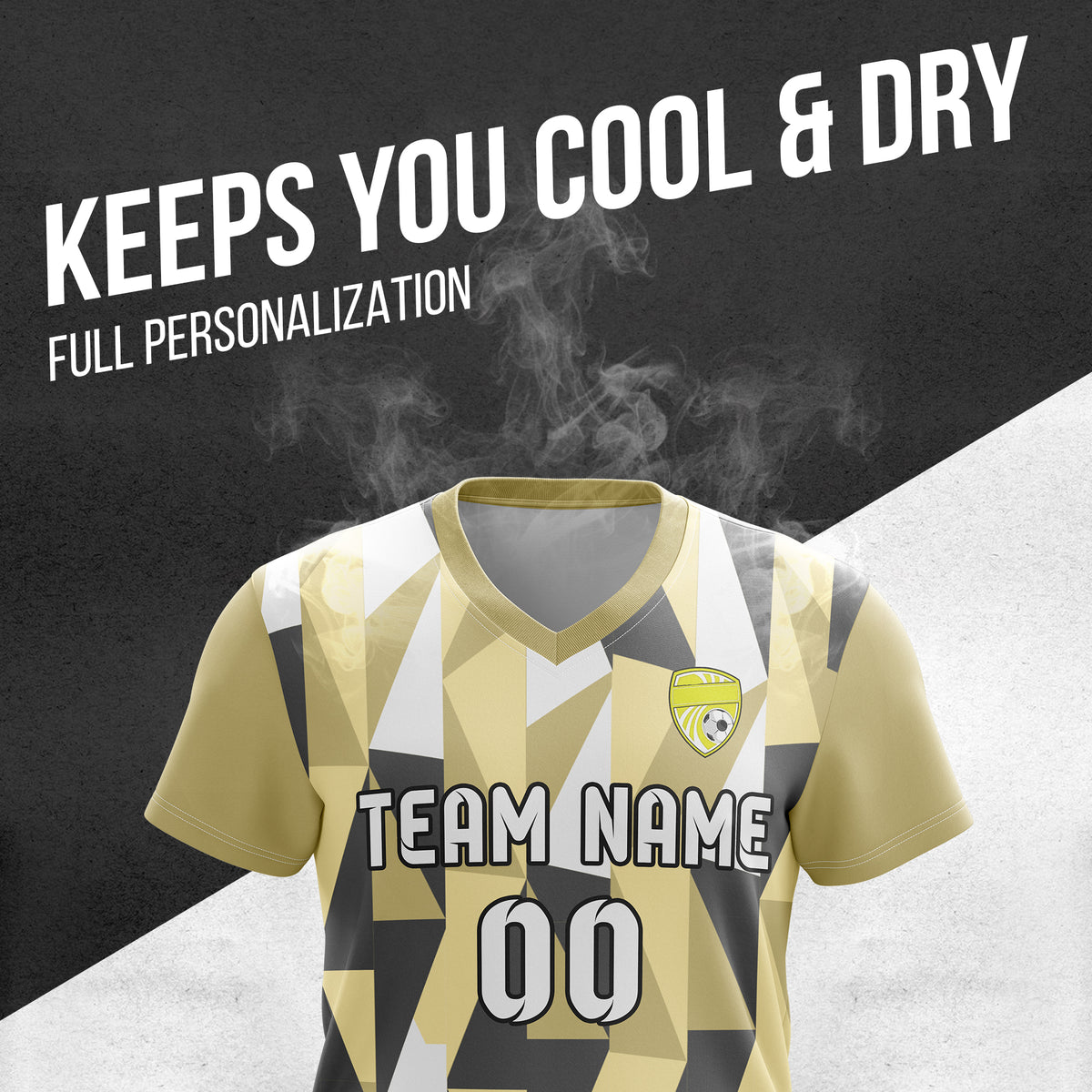 Custom Crystal V-Full Pattern Soccer Khaki Sport Tops Jersey