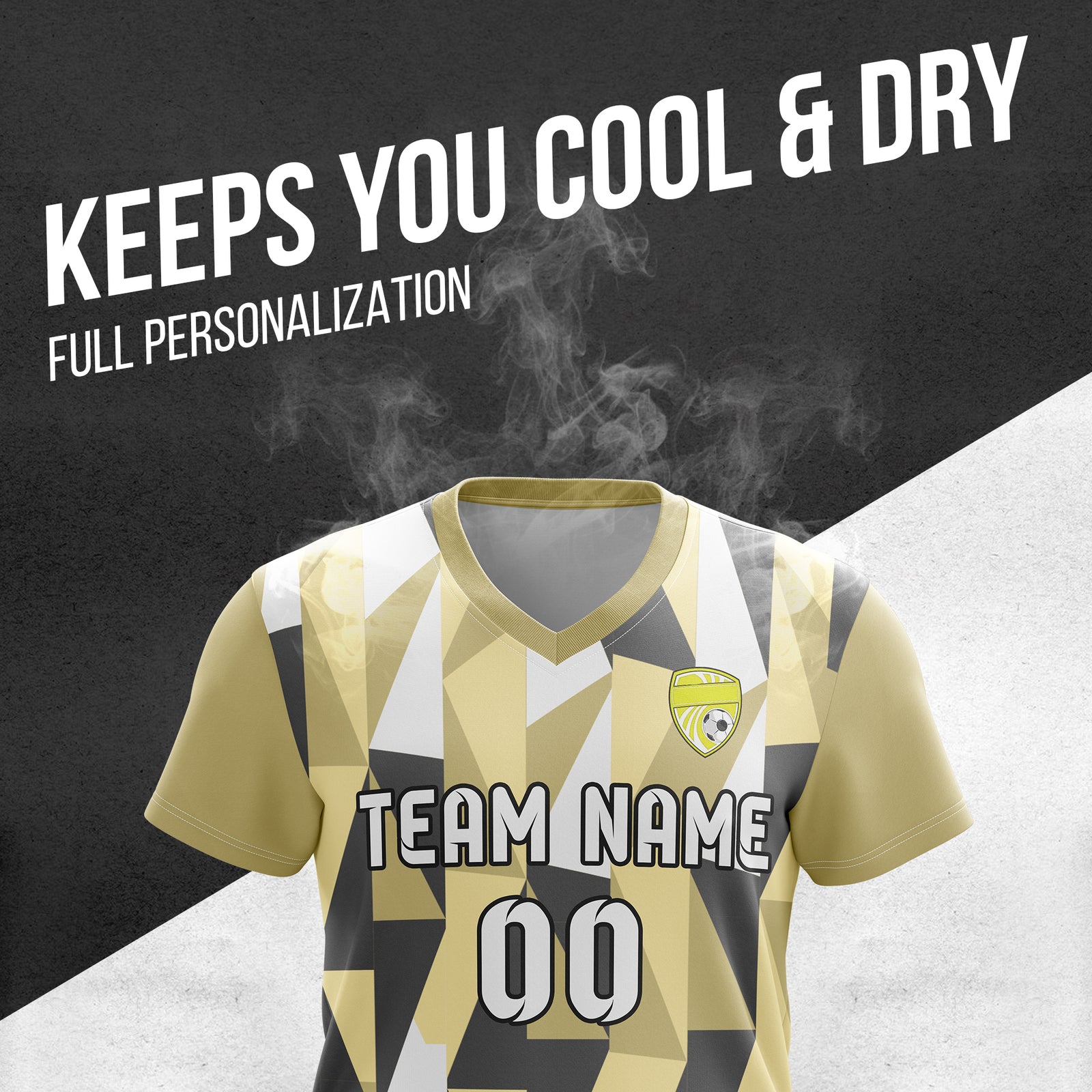 Custom Crystal V-Full Pattern Soccer Khaki Sport Tops Jersey