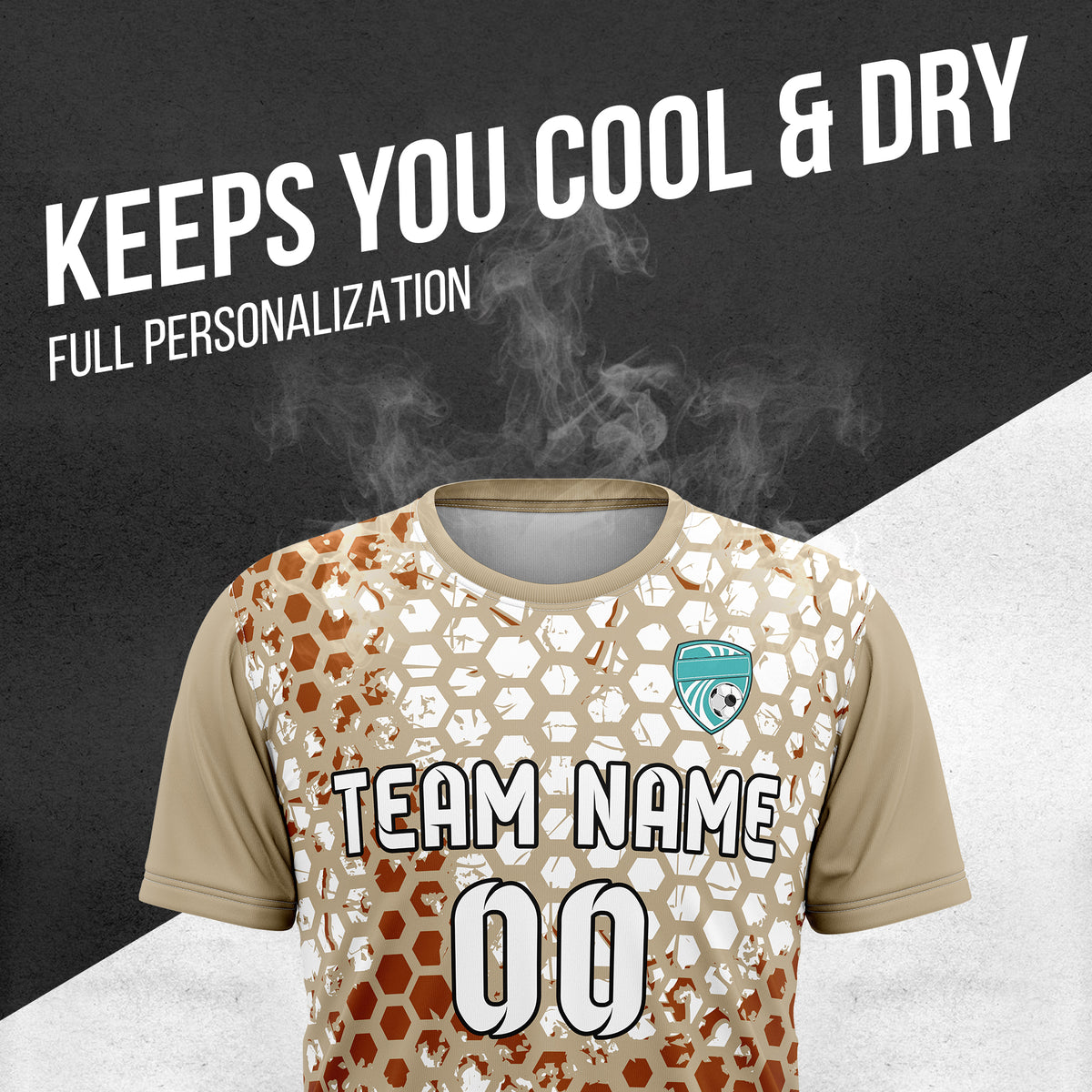 Custom Soccer Khaki Round Neck Hex Pattern Sports Tops Jersey