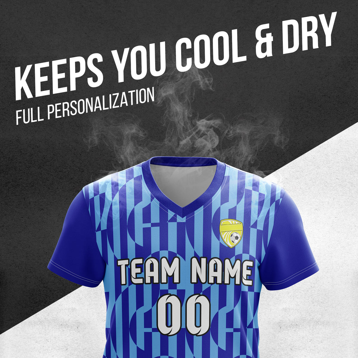 Custom Pulse Grid V-Full Pattern Soccer Navy Sport Tops Jersey