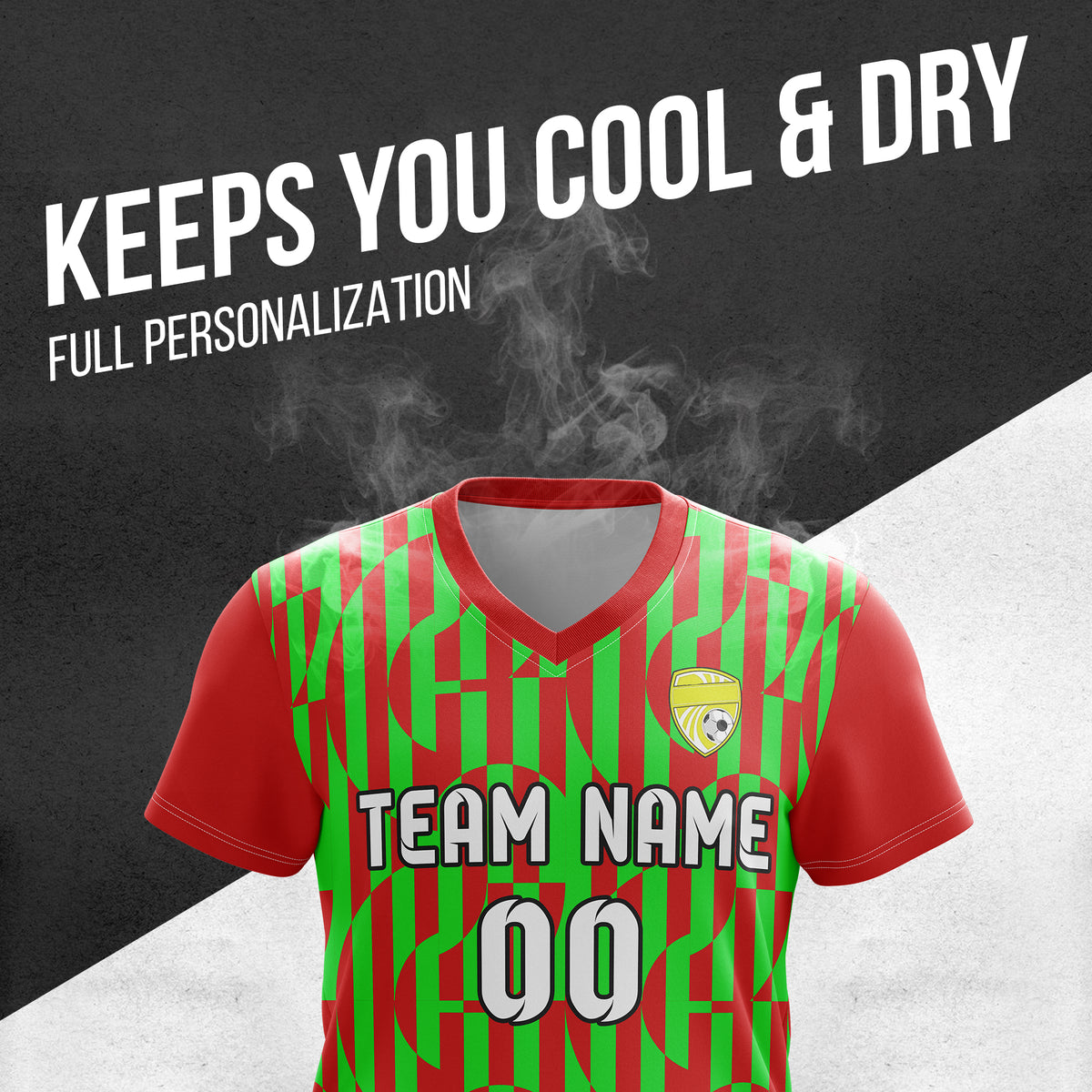 Custom Pulse Grid V-Full Pattern  Soccer Red Sport Tops Jersey