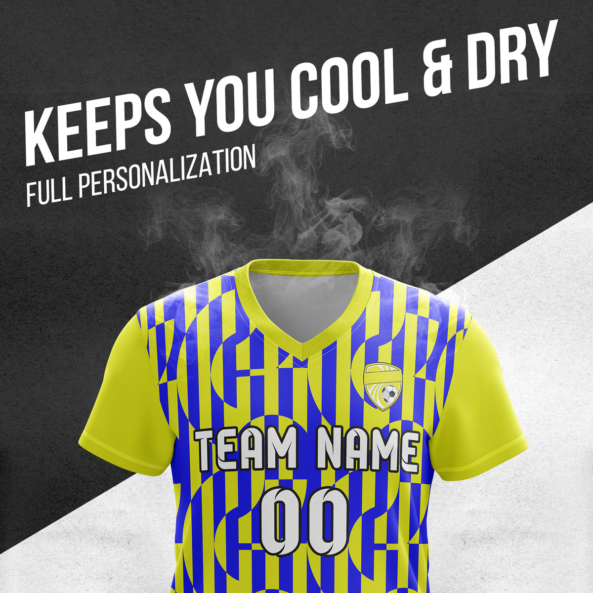 Custom Pulse Grid V-Full Pattern Soccer Yellow Sport Tops Jersey