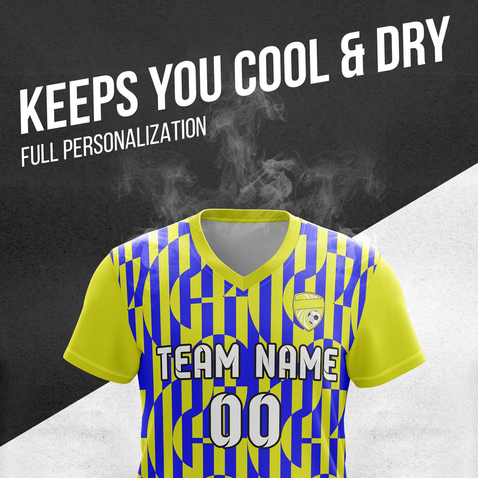 Custom Pulse Grid V-Full Pattern Soccer Yellow Sport Tops Jersey