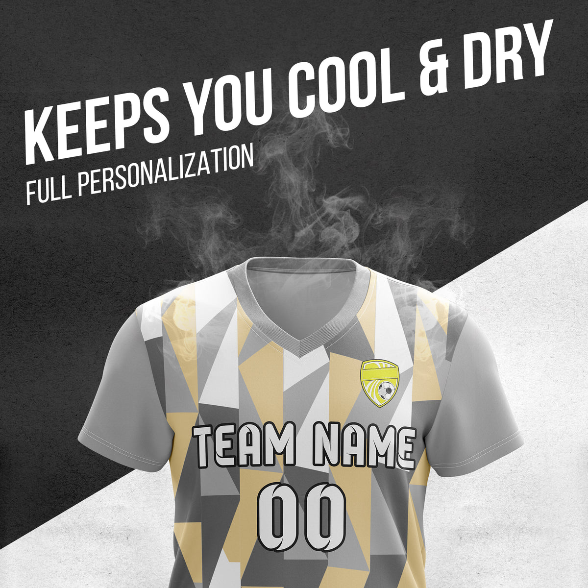 Custom Crystal V-Full Pattern Soccer Grey Sport Tops Jersey