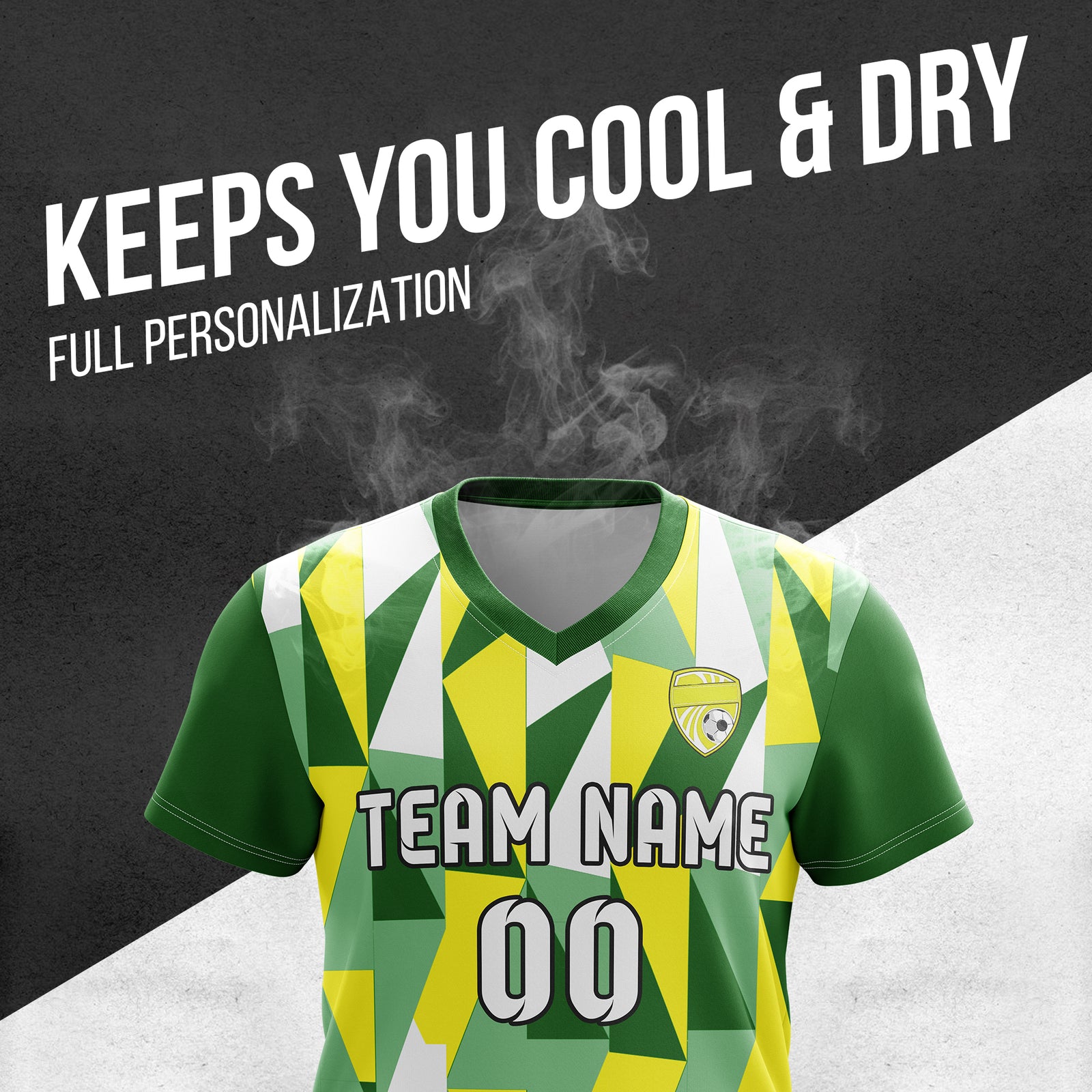 Custom Crystal V-Full Pattern Soccer Green Sport Tops Jersey