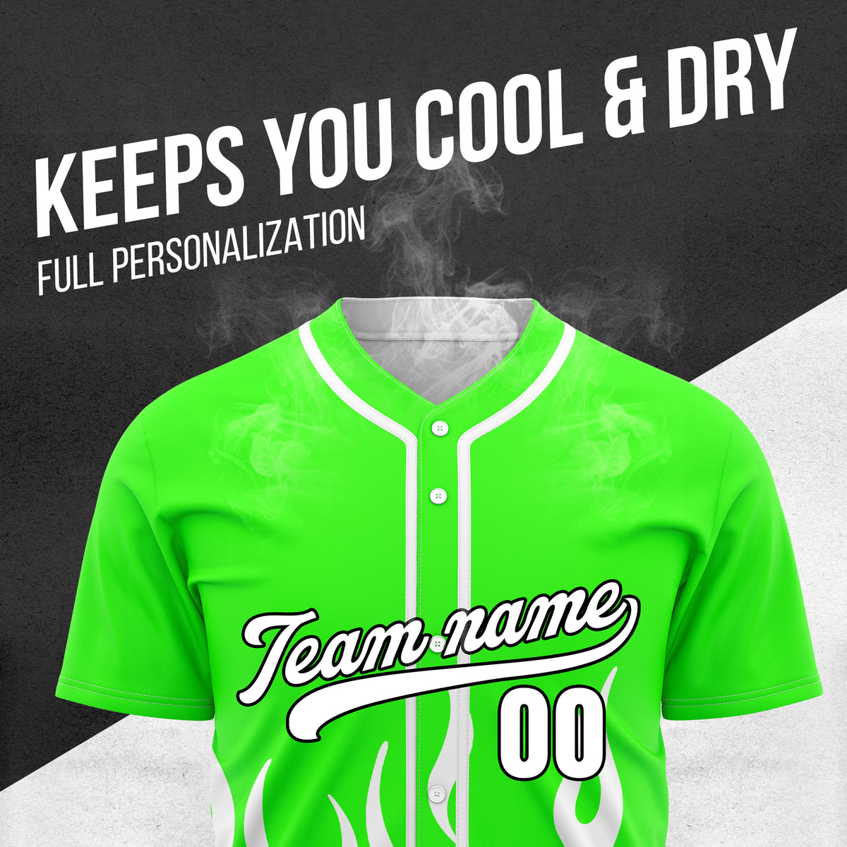 Custom Frost Fire Neon Green Baseball Sports Jersey Personalized Uniform with Name & Number
