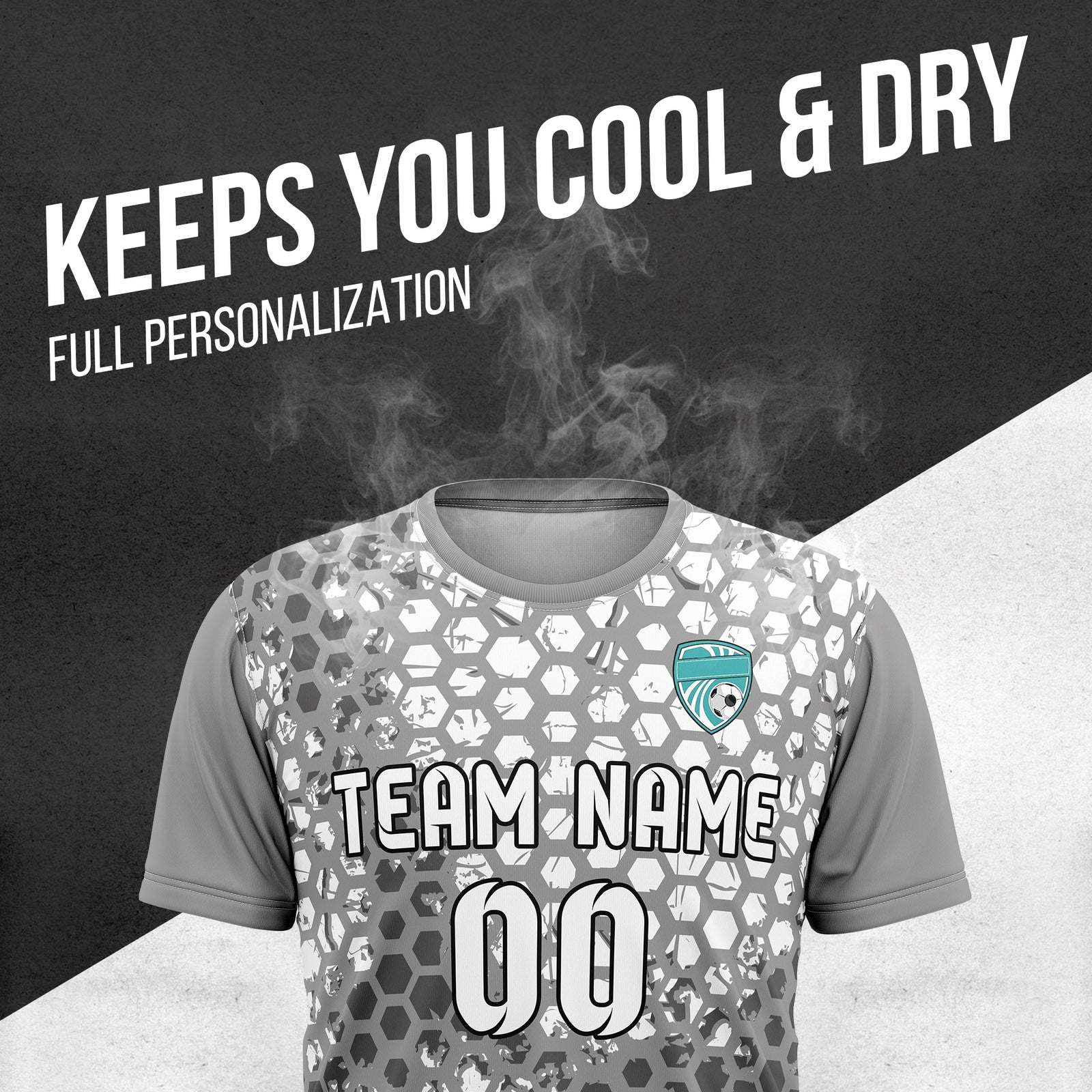 Custom Soccer Dark Grey Round Neck Hex Pattern Sports Tops Jersey