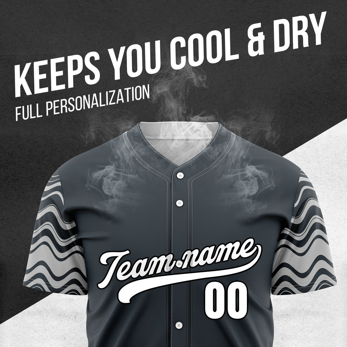 Custom Grey Baseball Wave Sports Jersey Personalized Uniform with Name & Number