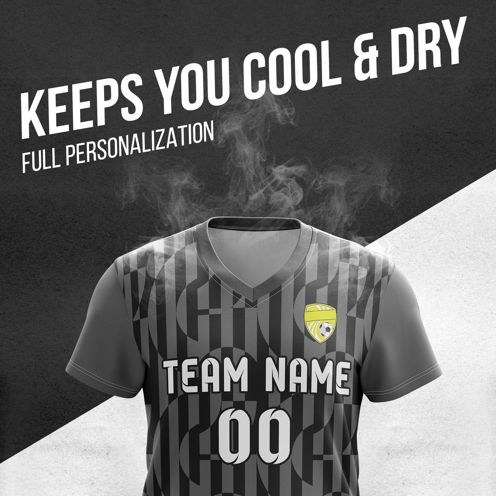 Custom Pulse Grid V-Full Pattern Soccer Dark Grey Sport Tops Jersey