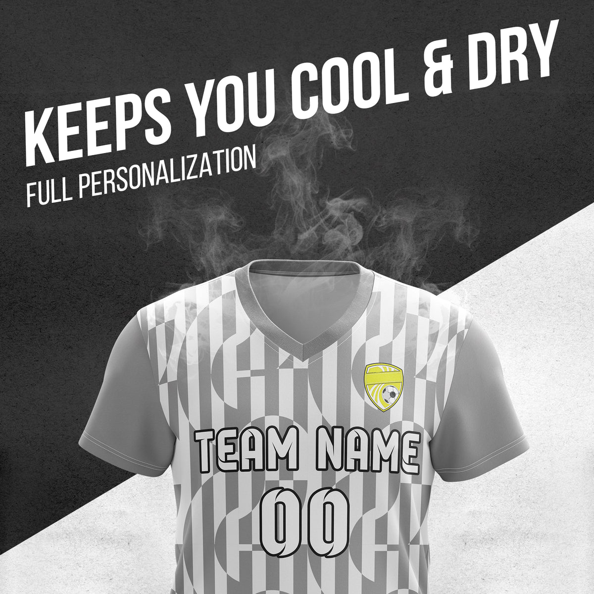 Custom Pulse Grid V-Full Pattern Soccer Grey Sport Tops Jersey