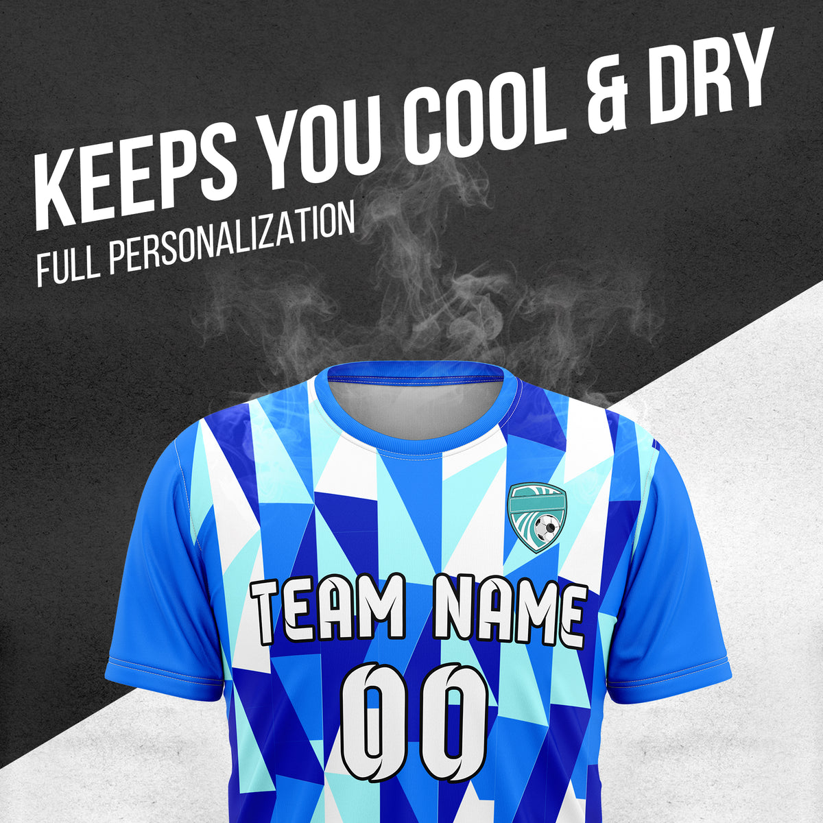 Custom Crystal R-Full Pattern Soccer Blue Sport Tops Jersey