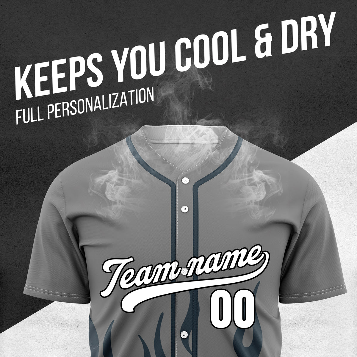 Custom Frost Fire Grey Baseball Sports Jersey Personalized Uniform with Name & Number