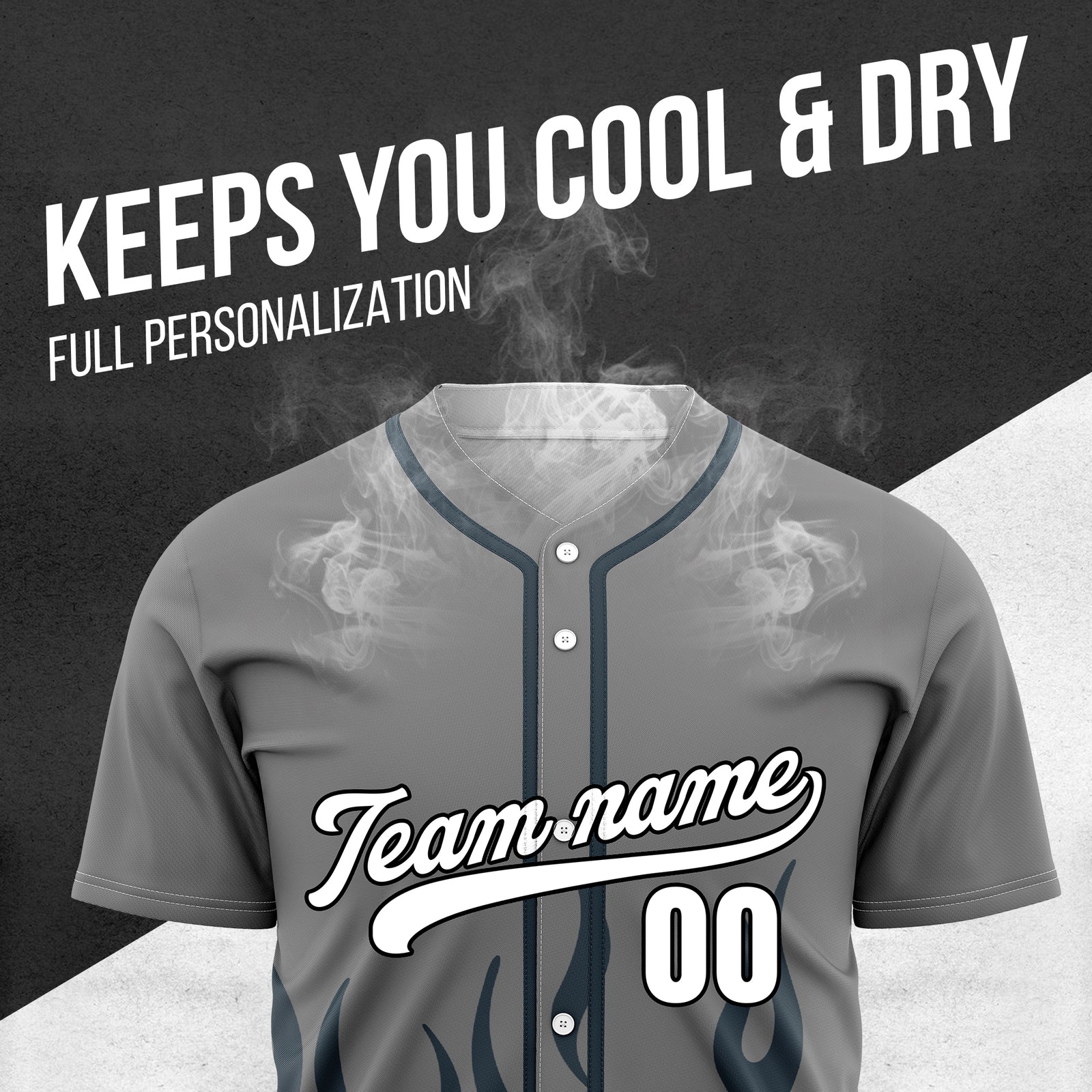 Custom Frost Fire Grey Baseball Sports Jersey Personalized Uniform with Name & Number