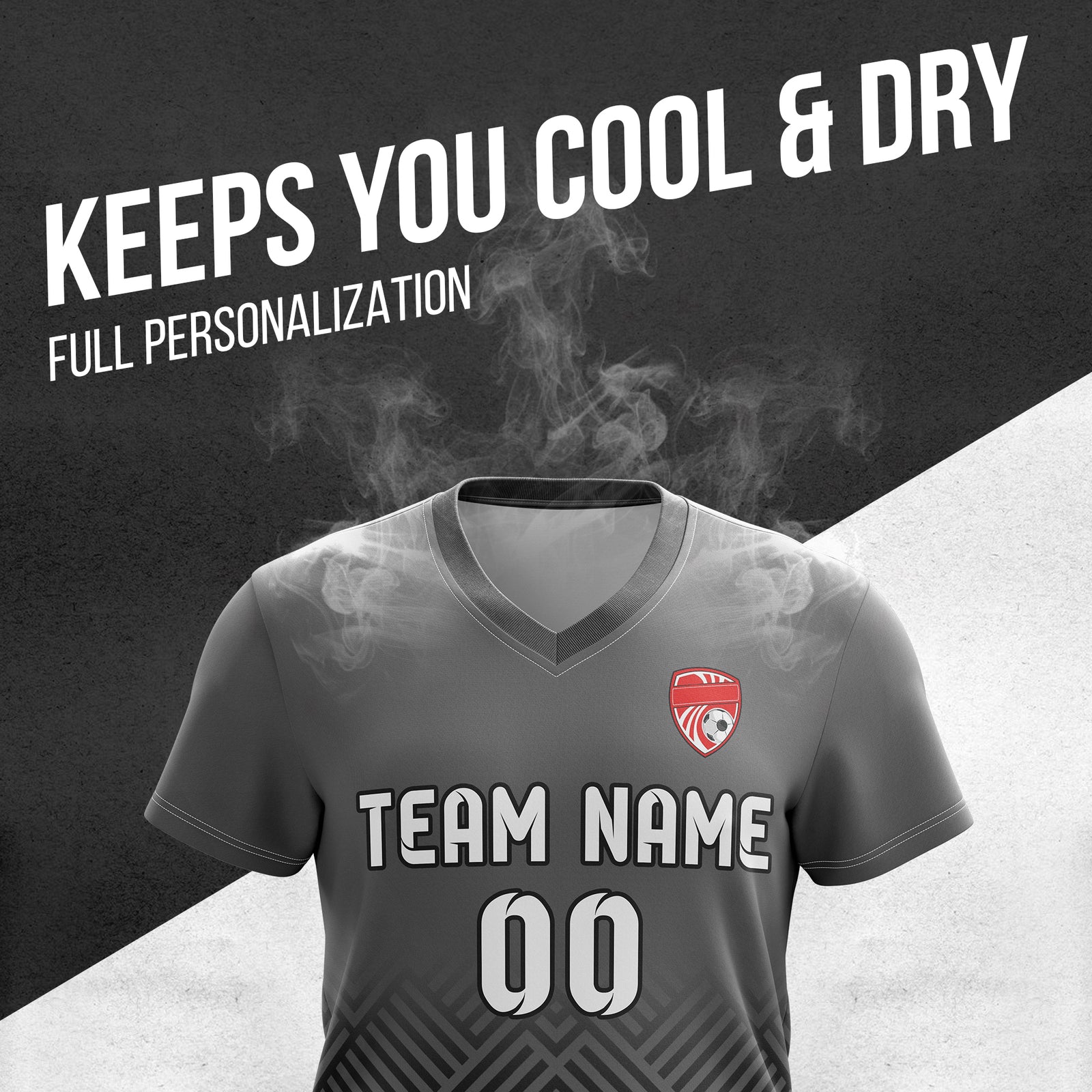 Custom Shadow Line V-Side Pattern Soccer Dark Grey Sport Tops Jersey