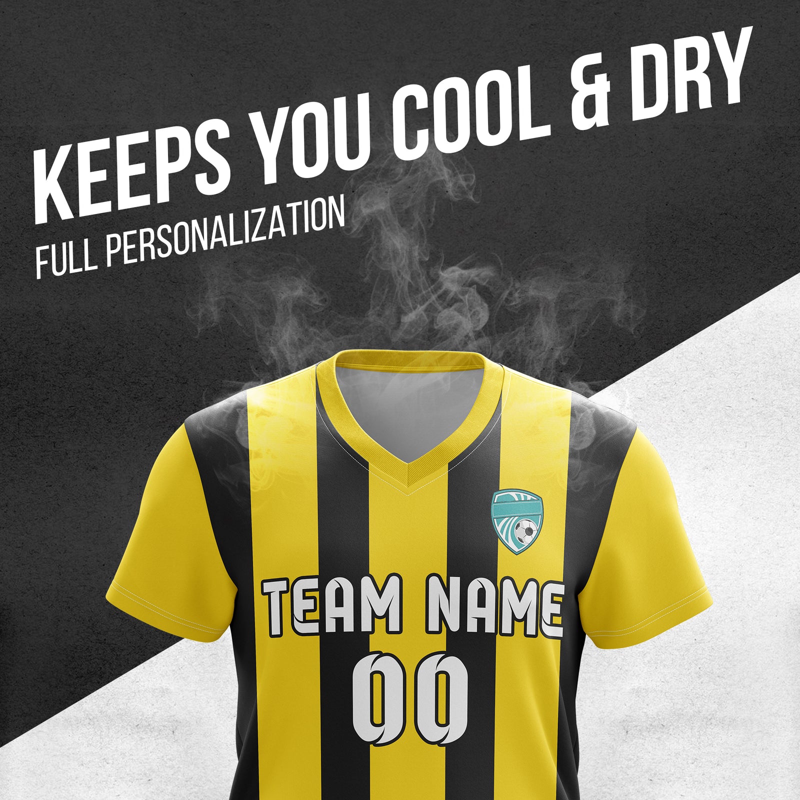 Custom Striker Stripe V-Neck Yellow Soccer Sport Tops Jersey