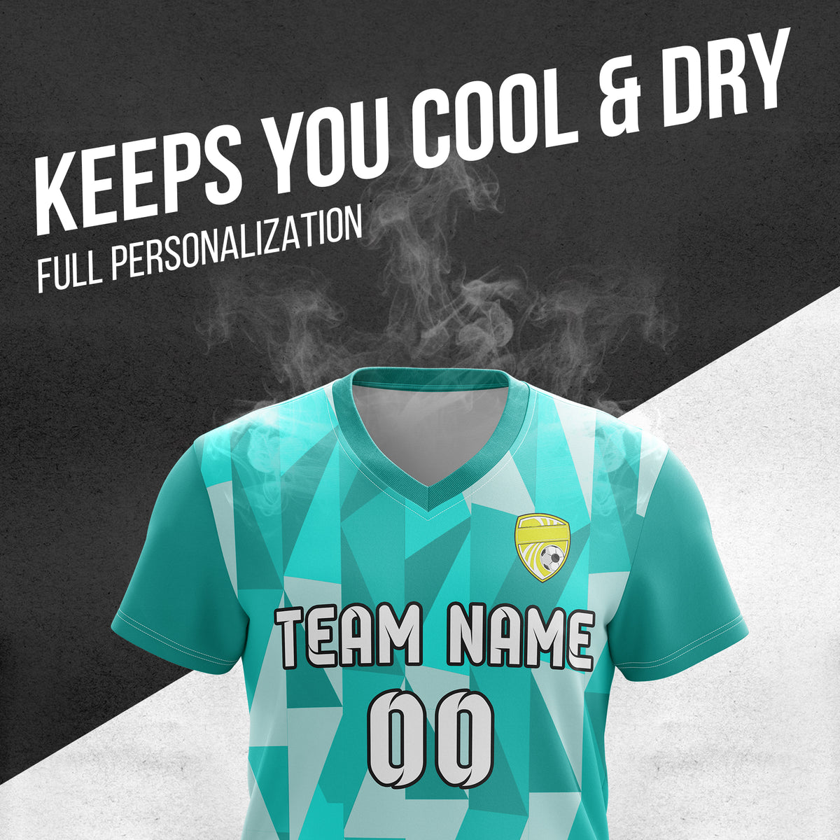 Custom Crystal V-Full Pattern Soccer Teal Sport Tops Jersey