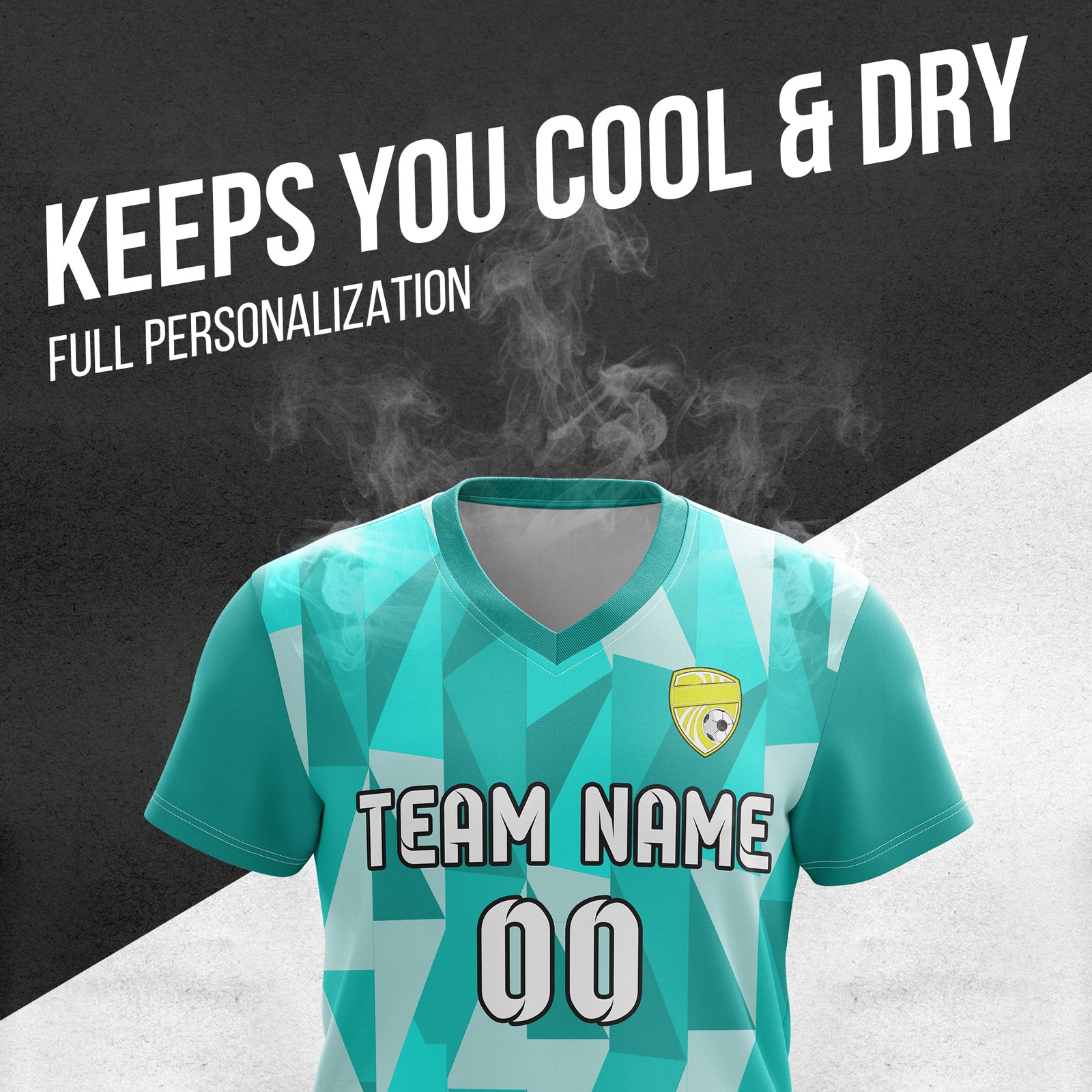Custom Crystal V-Full Pattern Soccer Teal Sport Tops Jersey