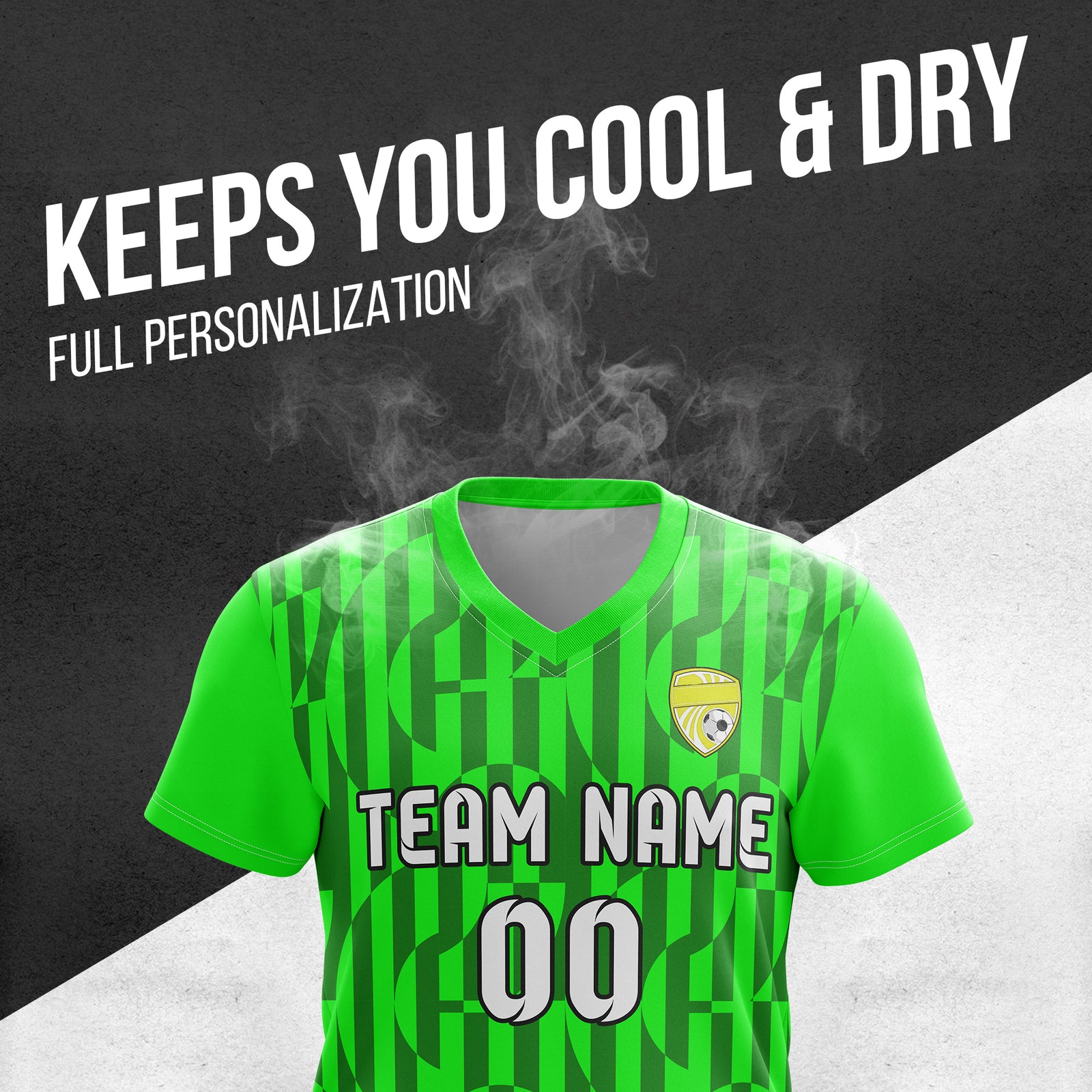 Custom Pulse Grid V-Full Pattern  Soccer Neon Green Sport Tops Jersey