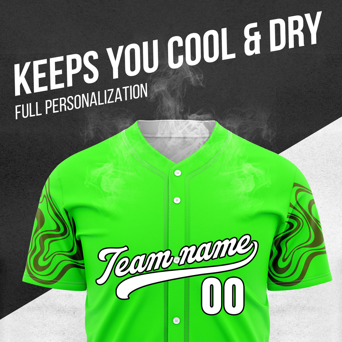 Custom Neon Green Baseball Wave Sports Jersey Personalized Uniform with Name & Number