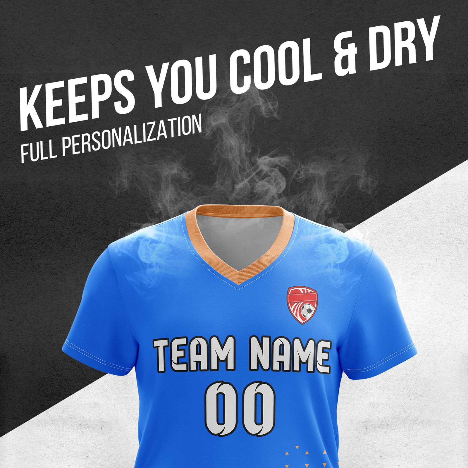 Custom Tri-Edge V-Side Pattern Blue  Soccer Sport Tops Jersey