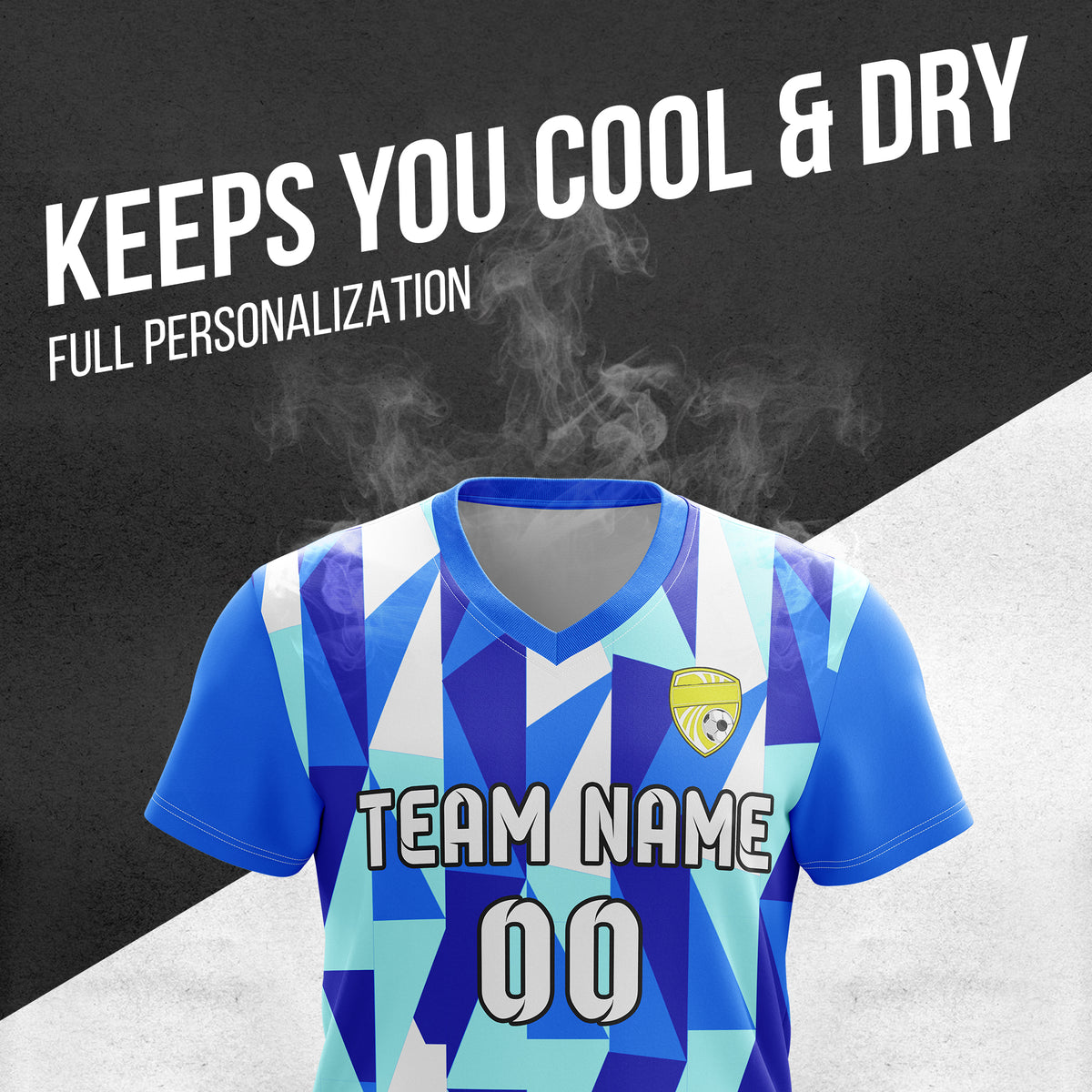 Custom Crystal V-Full Pattern Soccer Blue Sport Tops Jersey