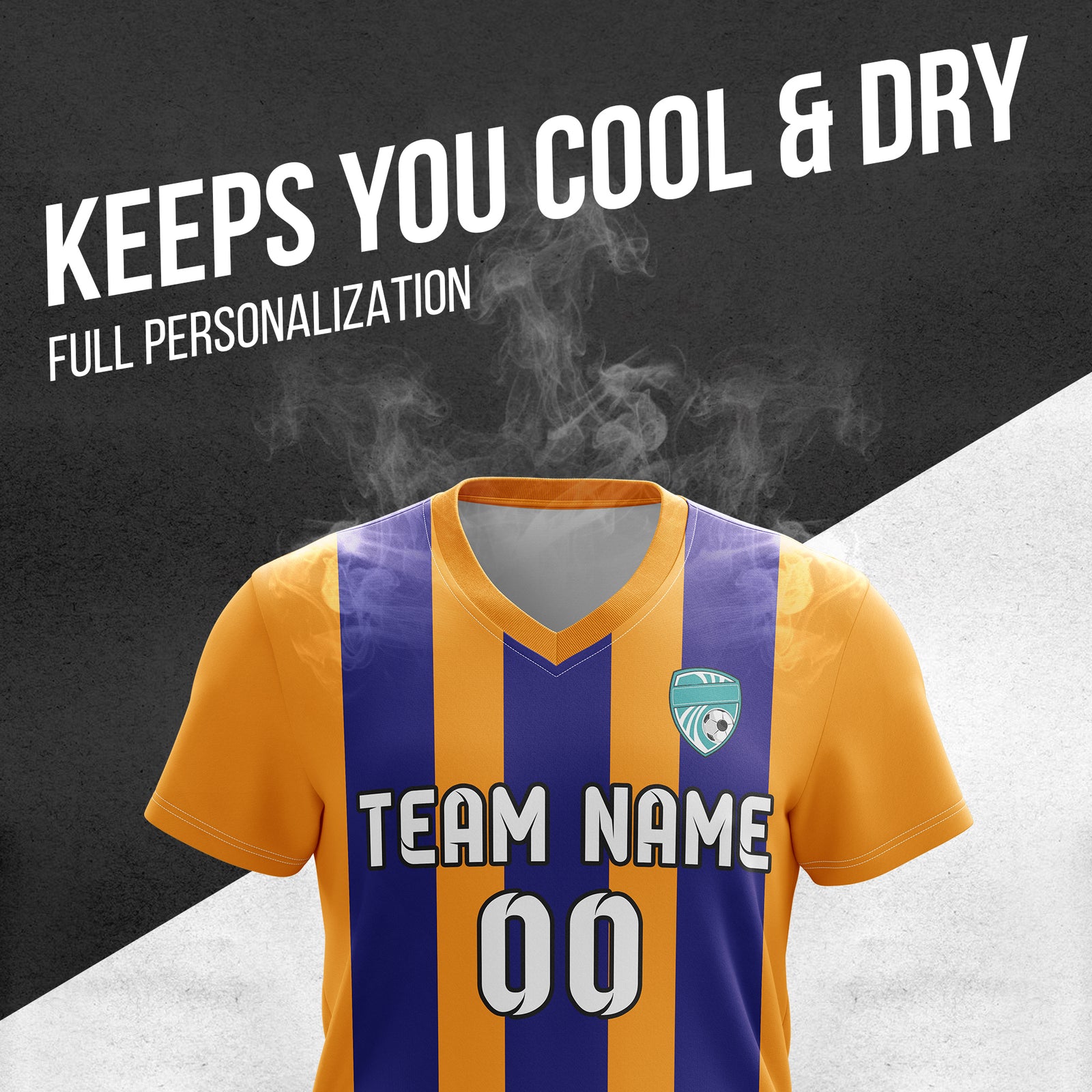 Custom Striker Stripe V-Neck Orange Soccer Sport Tops Jersey