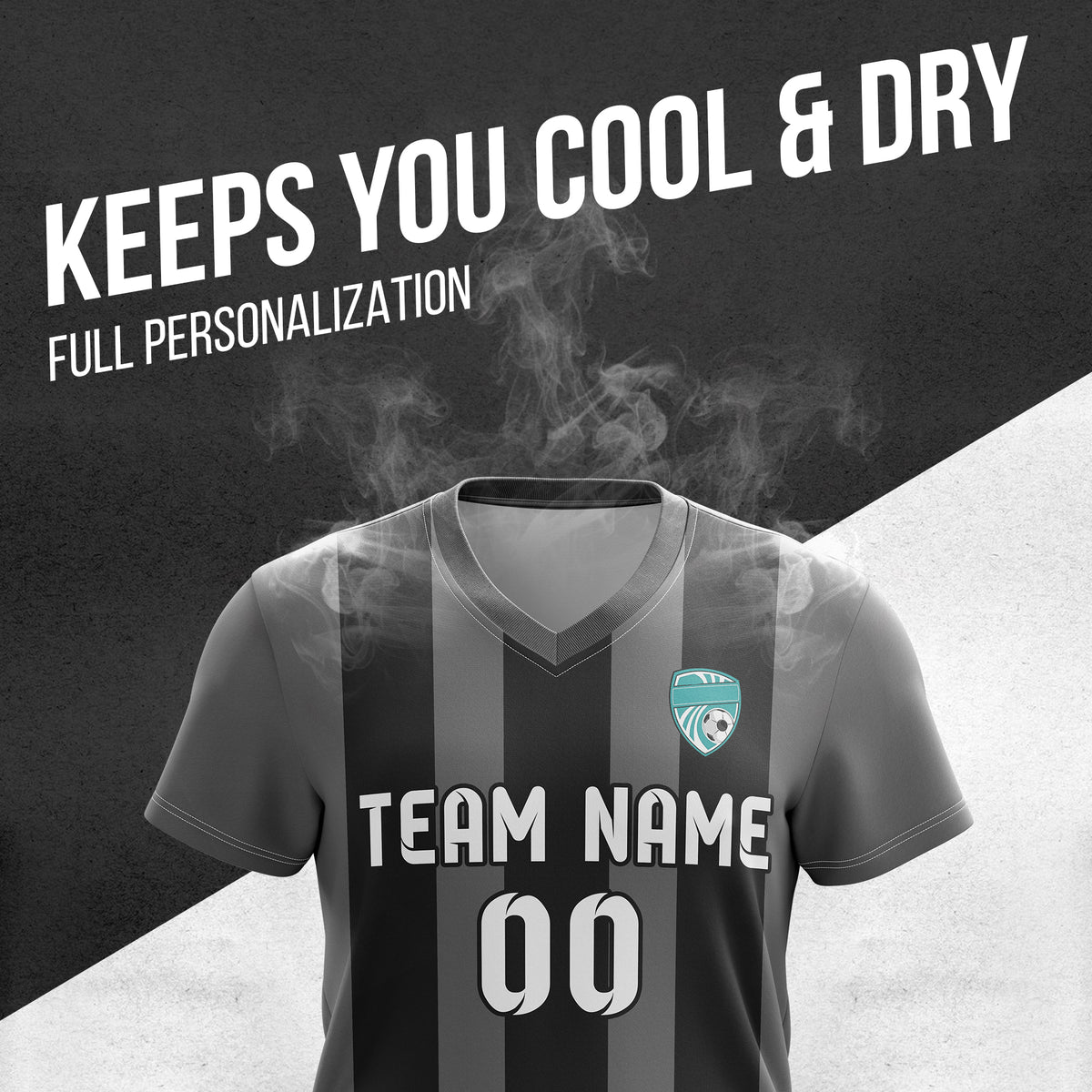 Custom Striker Stripe V-Neck Dark Grey Soccer Sport Tops Jersey