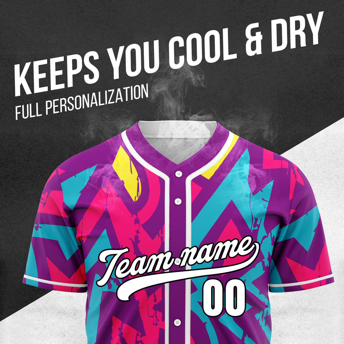 Custom Splash Purple Baseball Sports Jersey Personalized Uniform with Name & Number
