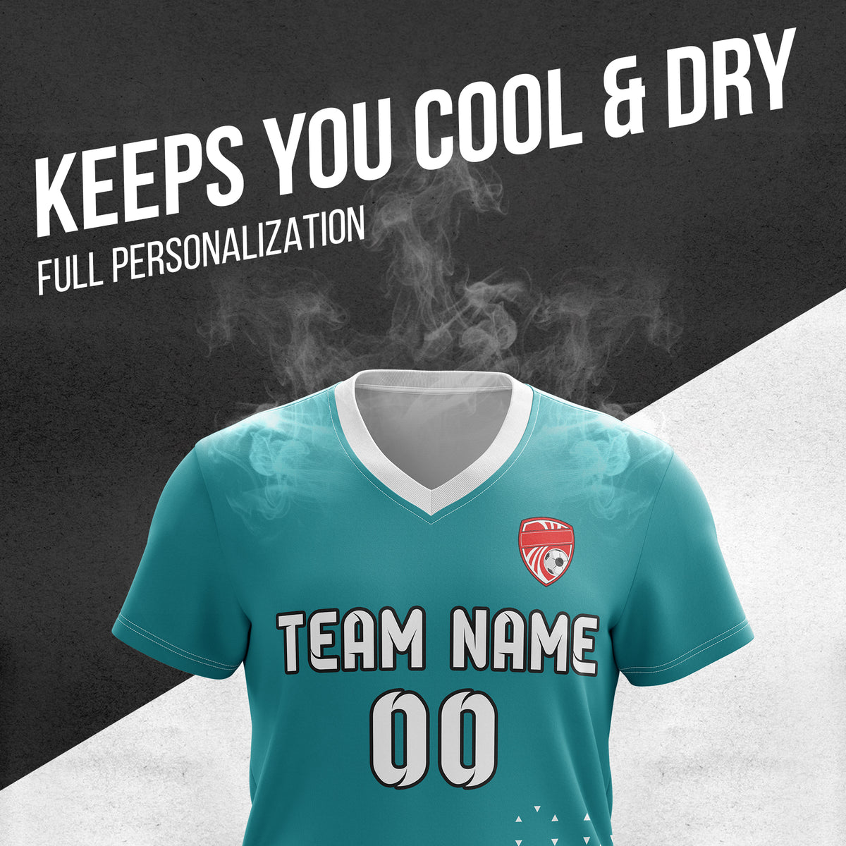 Custom Tri-Edge V-Side Pattern Teal Soccer Sport Tops Jersey