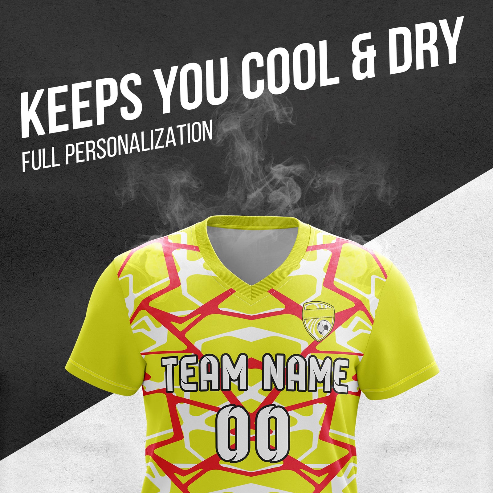 Custom Wild Pulse V-Full Pattern Soccer Yellow Sport Tops Jersey