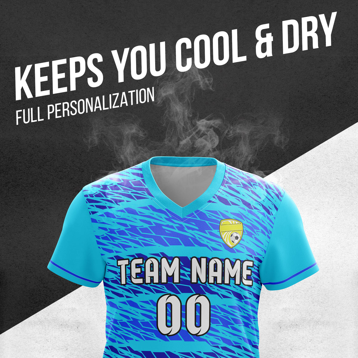 Custom Flare Strike V-Full Pattern Soccer Blue Sport Tops Jersey