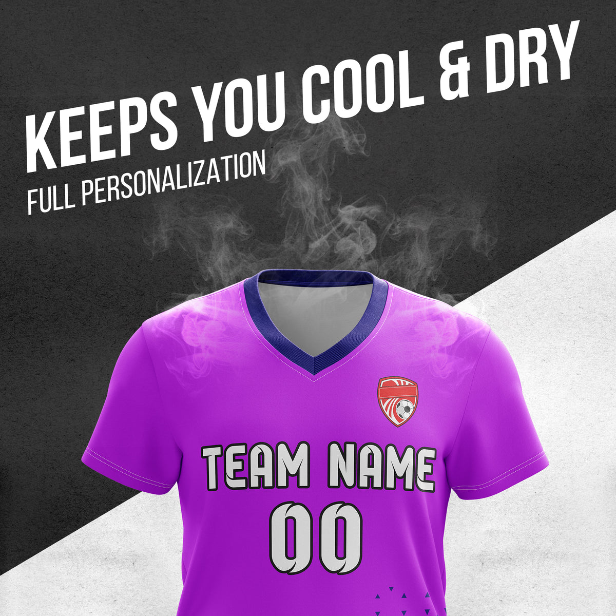 Custom Tri-Edge V-Side Pattern Purple Soccer Sport Tops Jersey