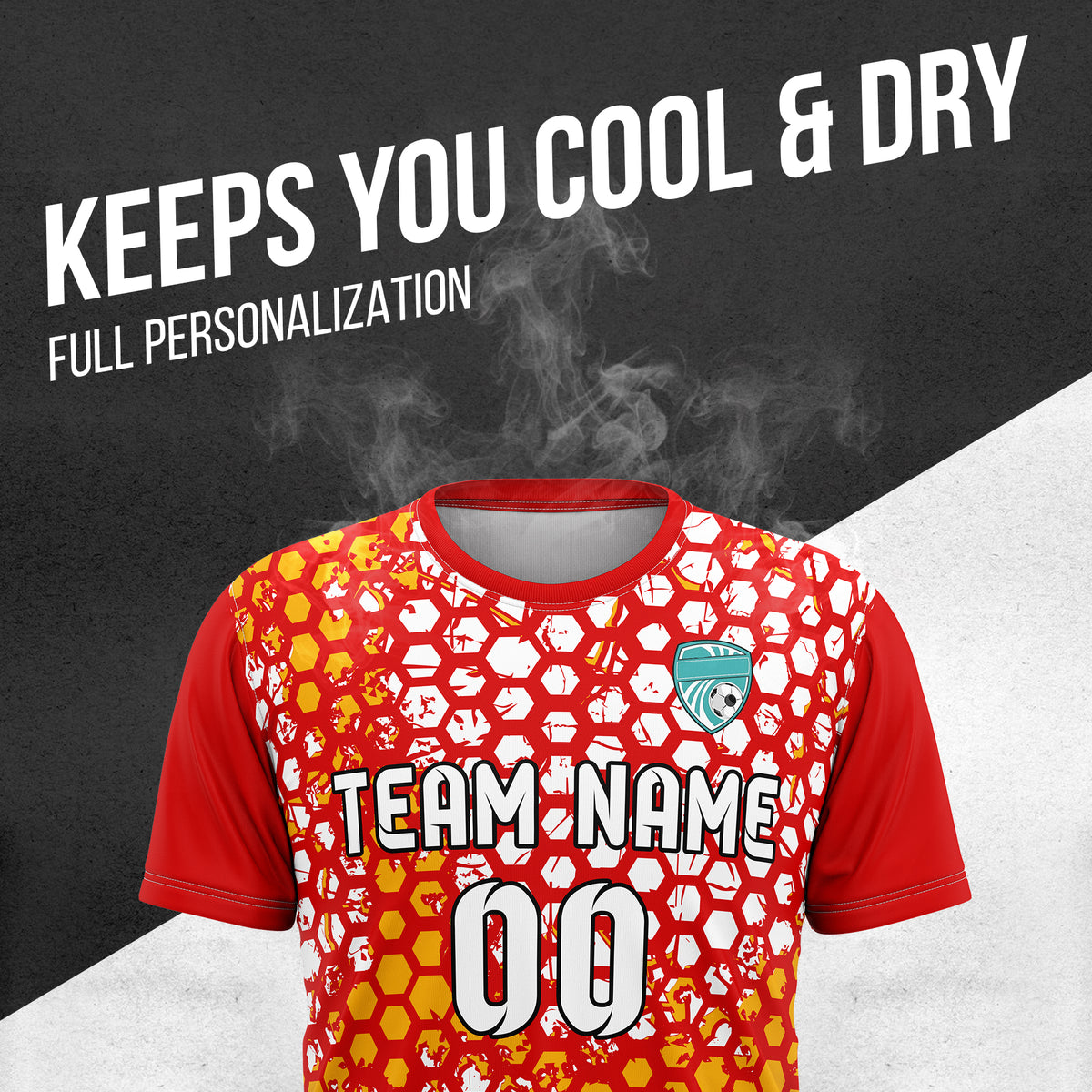 Custom Soccer Red Round Neck Hex Pattern Sports Tops Jersey