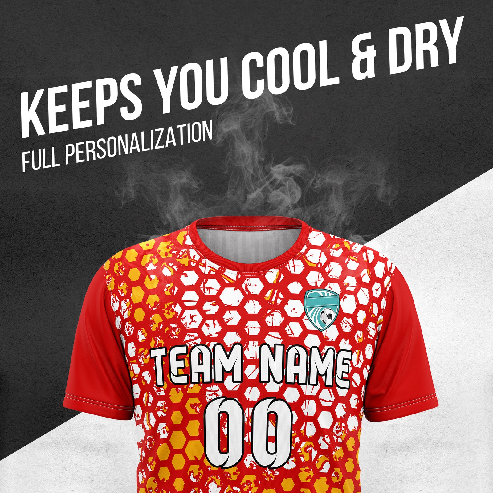 Custom Soccer Red Round Neck Hex Pattern Sports Tops Jersey