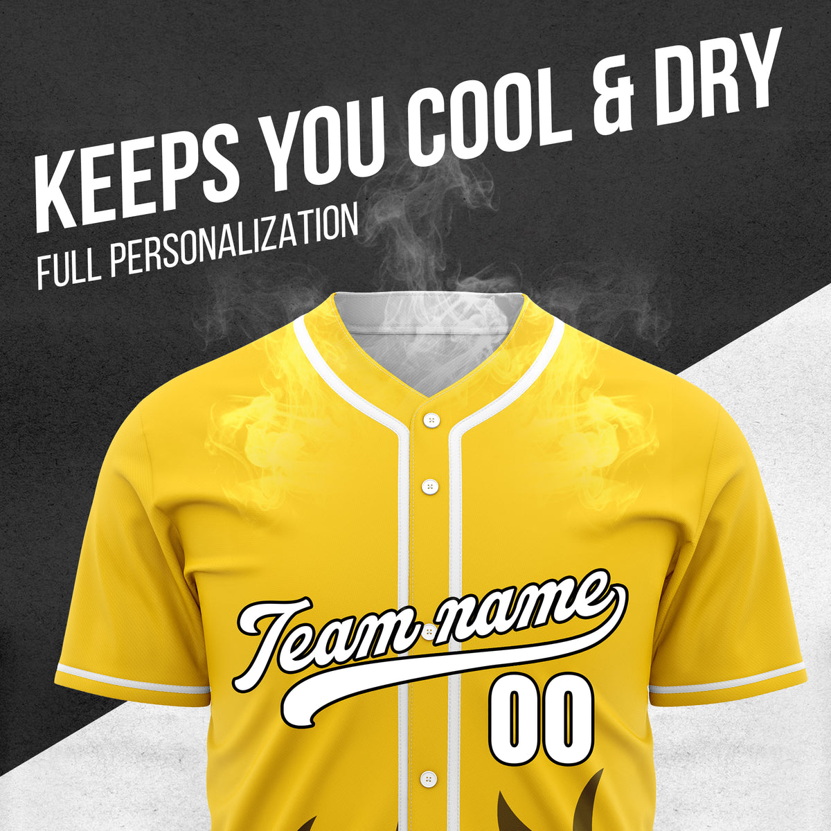 Custom Burnout Yellow Baseball Sports Jersey Personalized Uniform with Name & Number