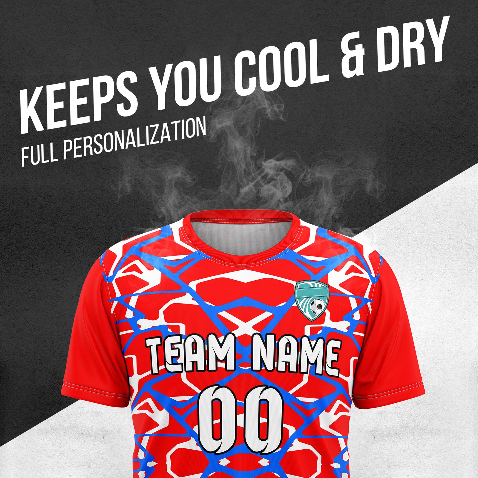 Custom Soccer Round Neck Red Impact Lines Tops Jersey
