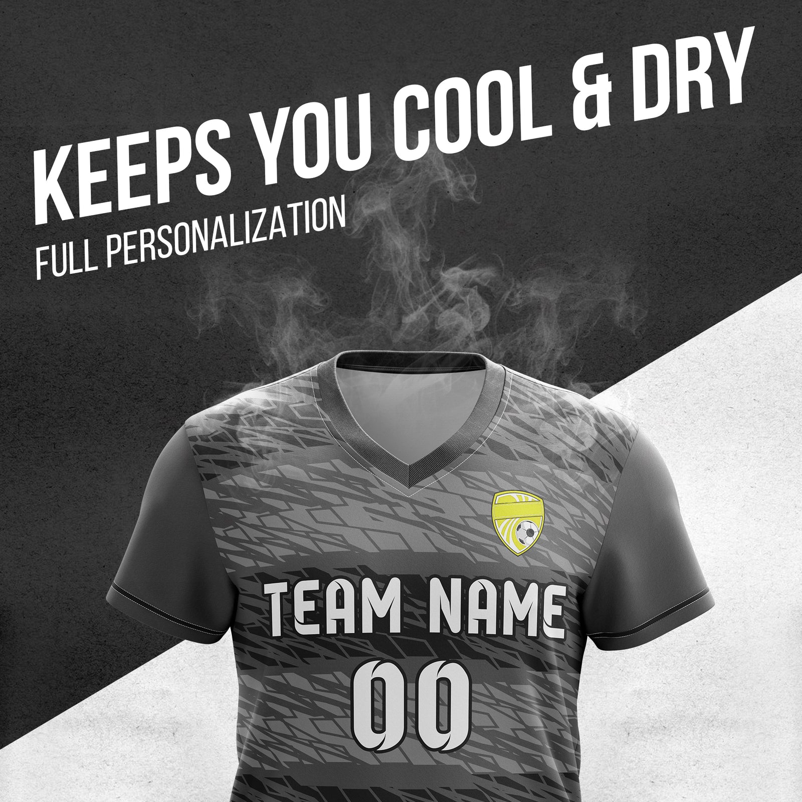 Custom Flare Strike V-Full Pattern Soccer Dark Grey Sport Tops Jersey