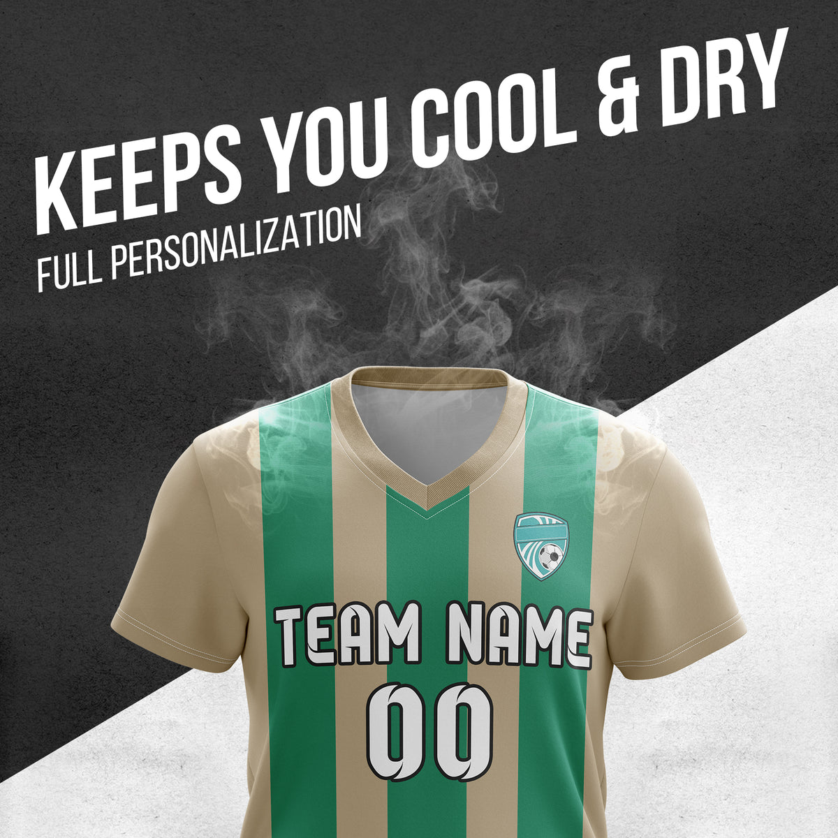 Custom Striker Stripe V-Neck Khaki Soccer Sport Tops Jersey