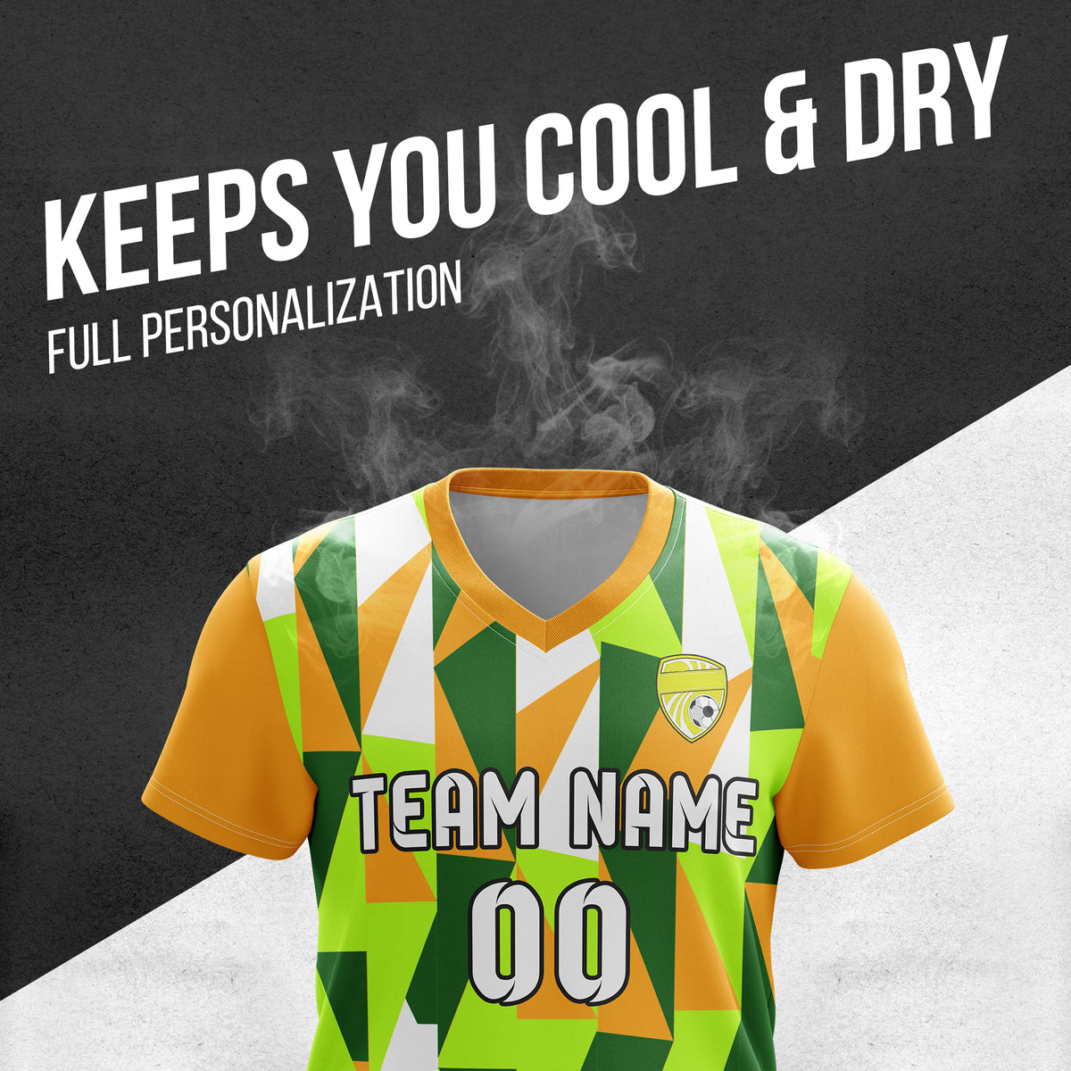 Custom Crystal V-Full Pattern Soccer Orange Sport Tops Jersey