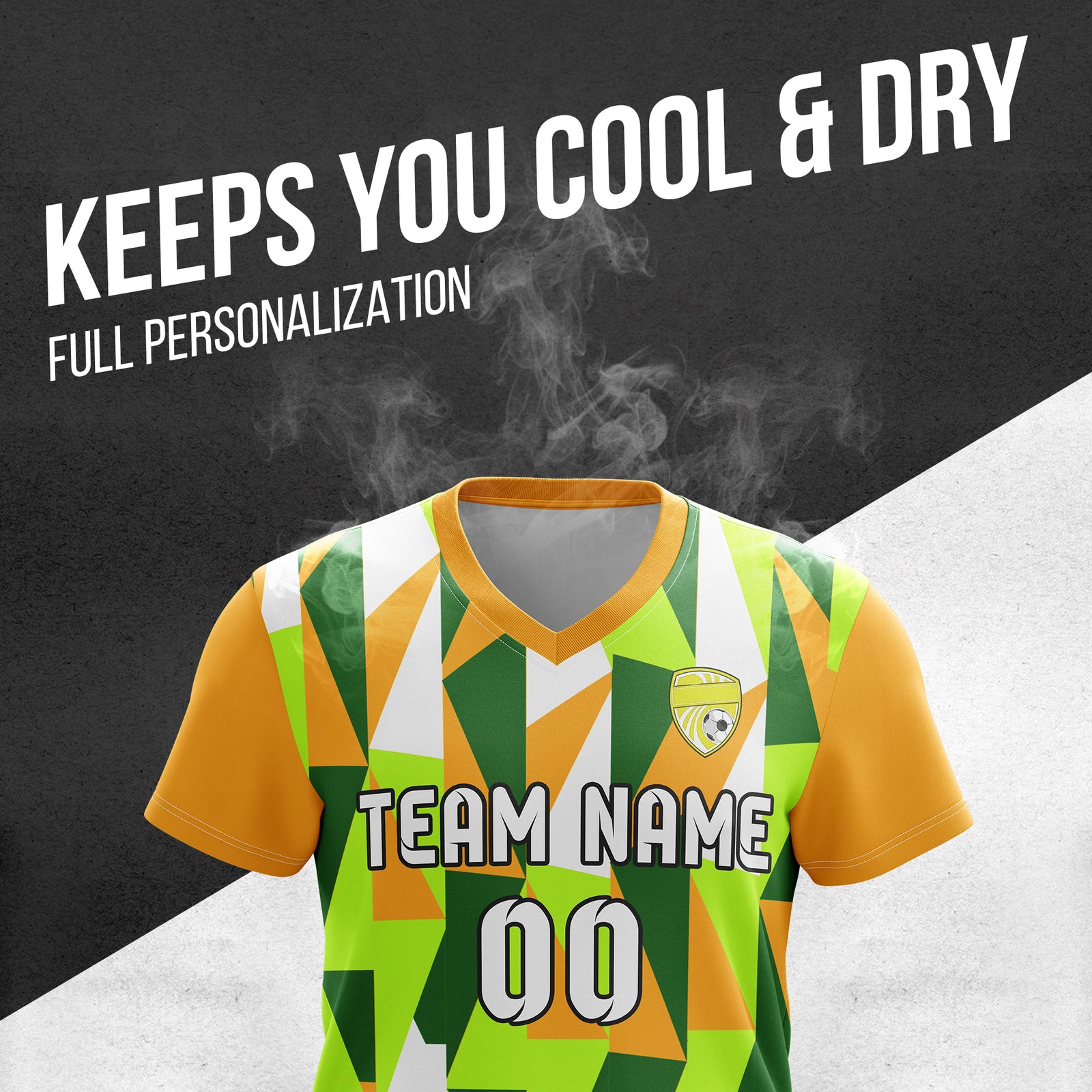 Custom Crystal V-Full Pattern Soccer Orange Sport Tops Jersey