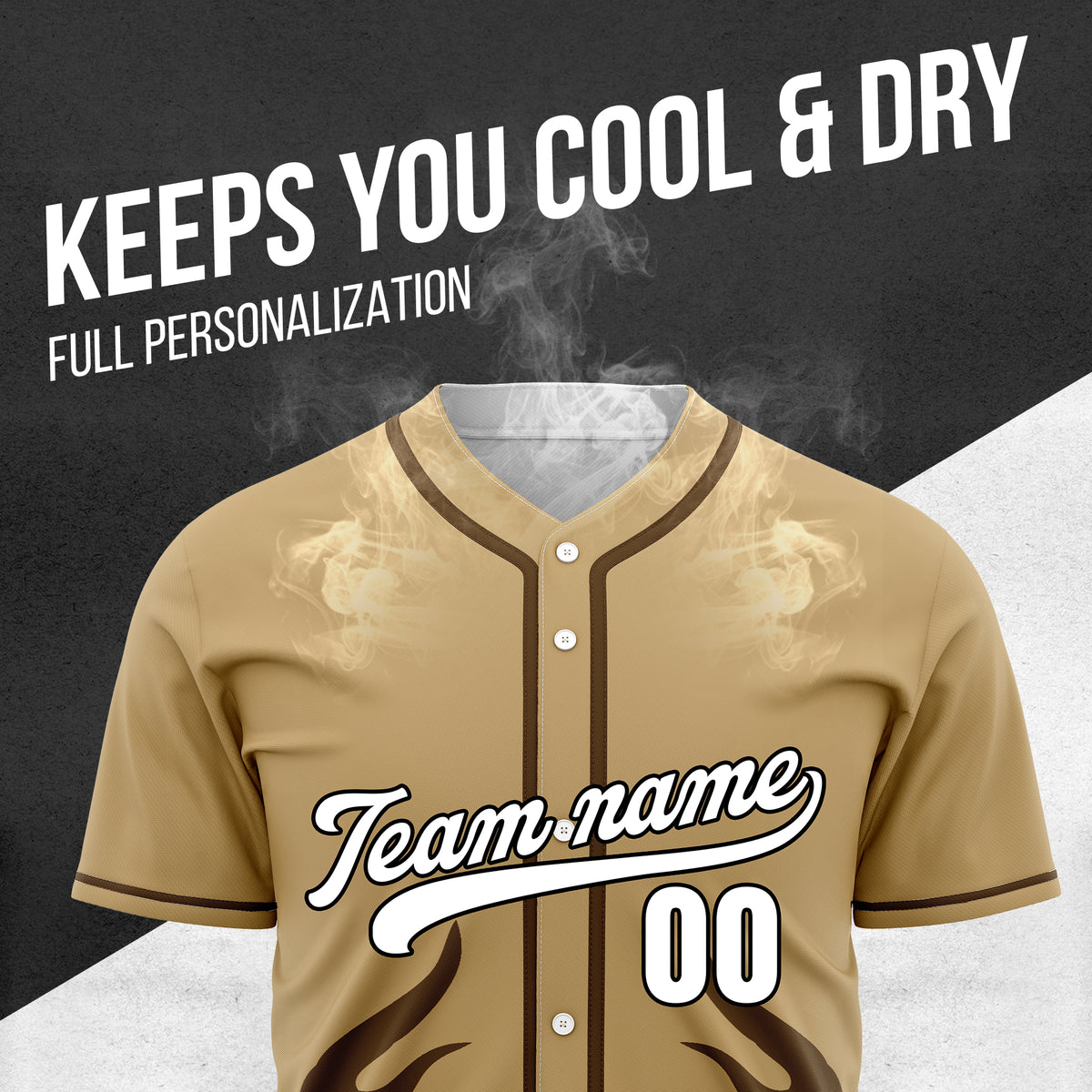 Custom Shadow Flames Khaki Baseball Sports Jersey Personalized Uniform with Name & Number