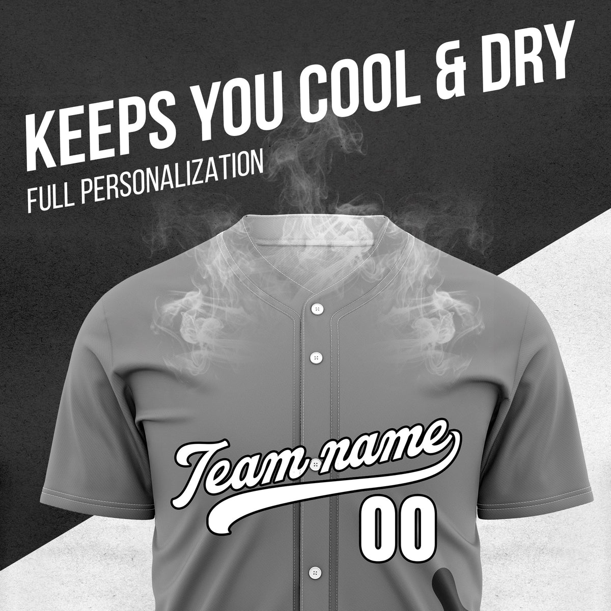 Custom Grey Baseball Wave Sports Jersey Personalized Uniform with Name & Number