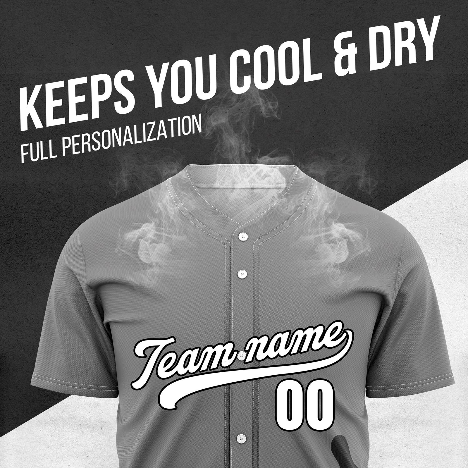 Custom Grey Baseball Wave Sports Jersey Personalized Uniform with Name & Number