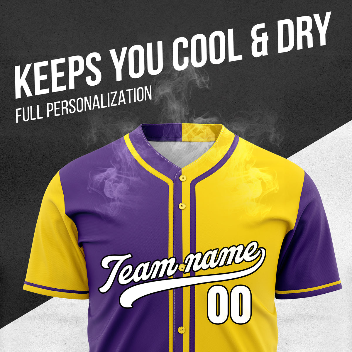 Custom Split Baseball Yellow Sports Jersey Personalized Uniform with Name & Number