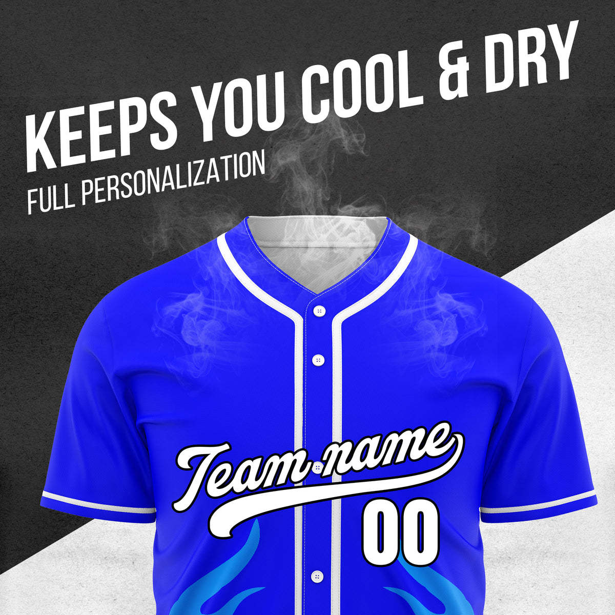 Custom Shadow Flames Blue Baseball Sports Jersey Personalized Uniform with Name & Number
